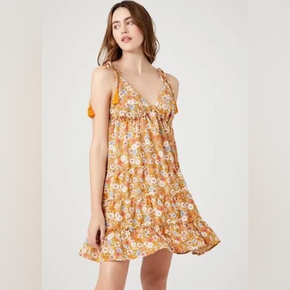 No Comment Dresses & Skirts - NWT No Comment Orange Floral Tassel Sundress